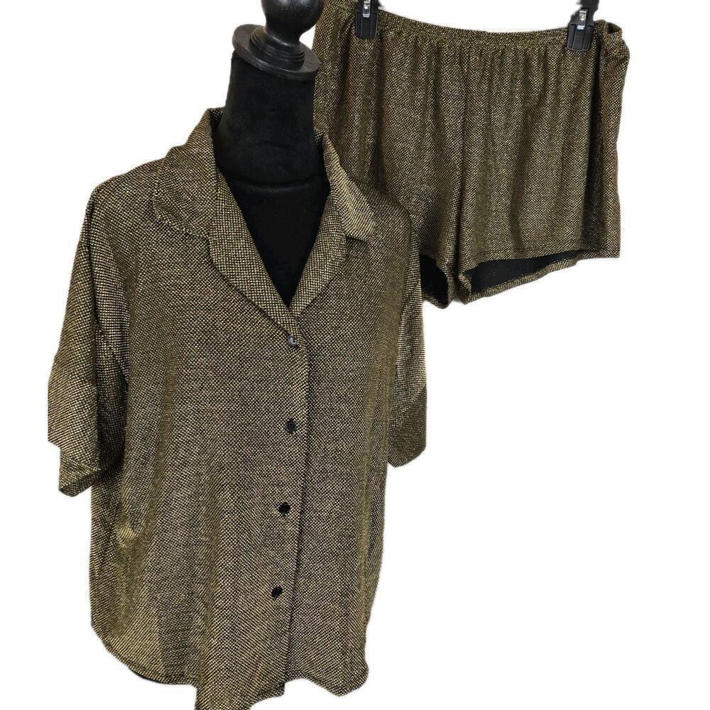 Linea Donatella Metallic Copper Black 2 Pc Women's Shortie Pajama Set MEDIUM NEW